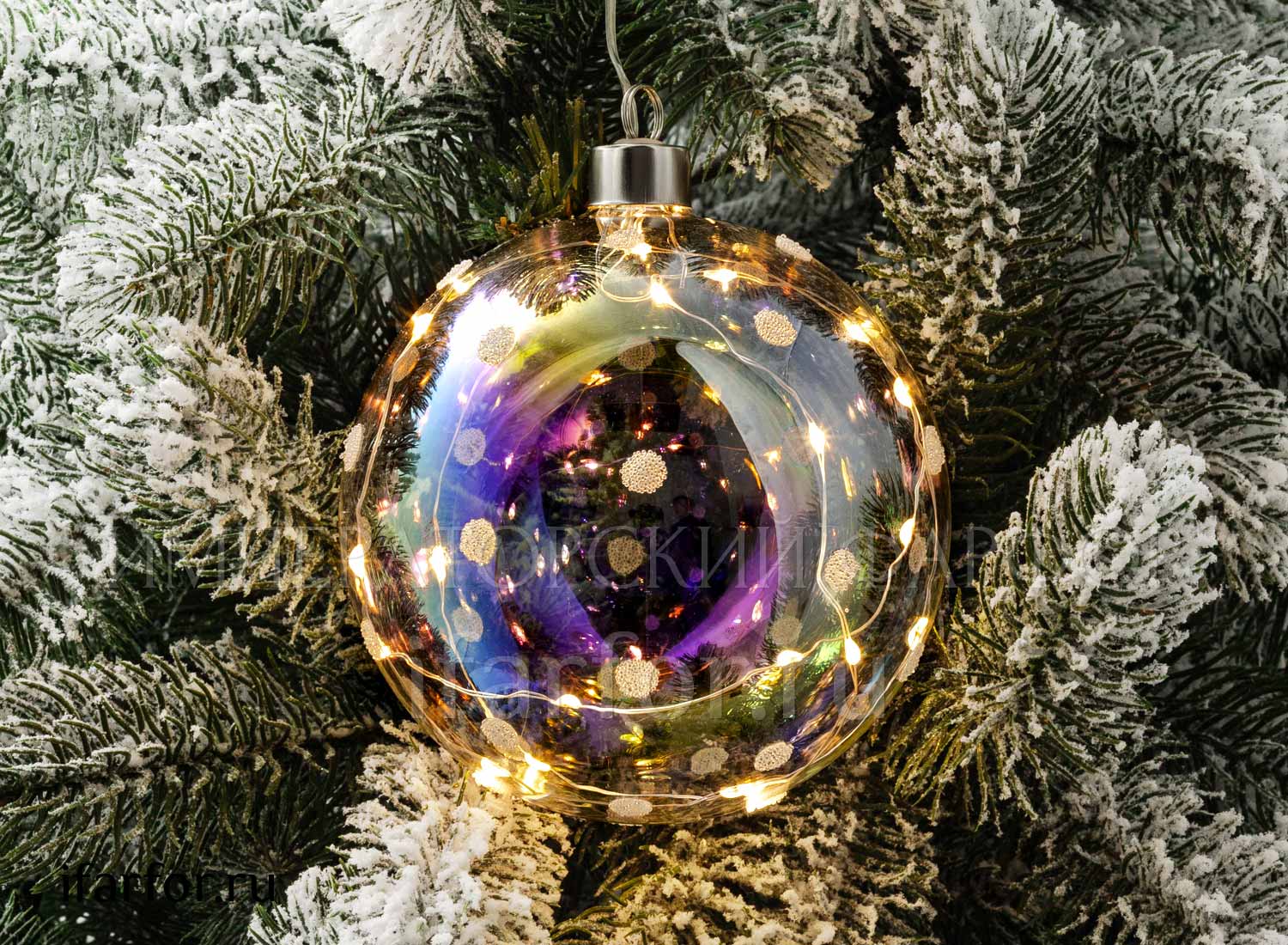 Елочная игрушка «Светящийся шар 20LED» Форма: Светящийся шар 20LED. Стекло. 120 x 140 мм.