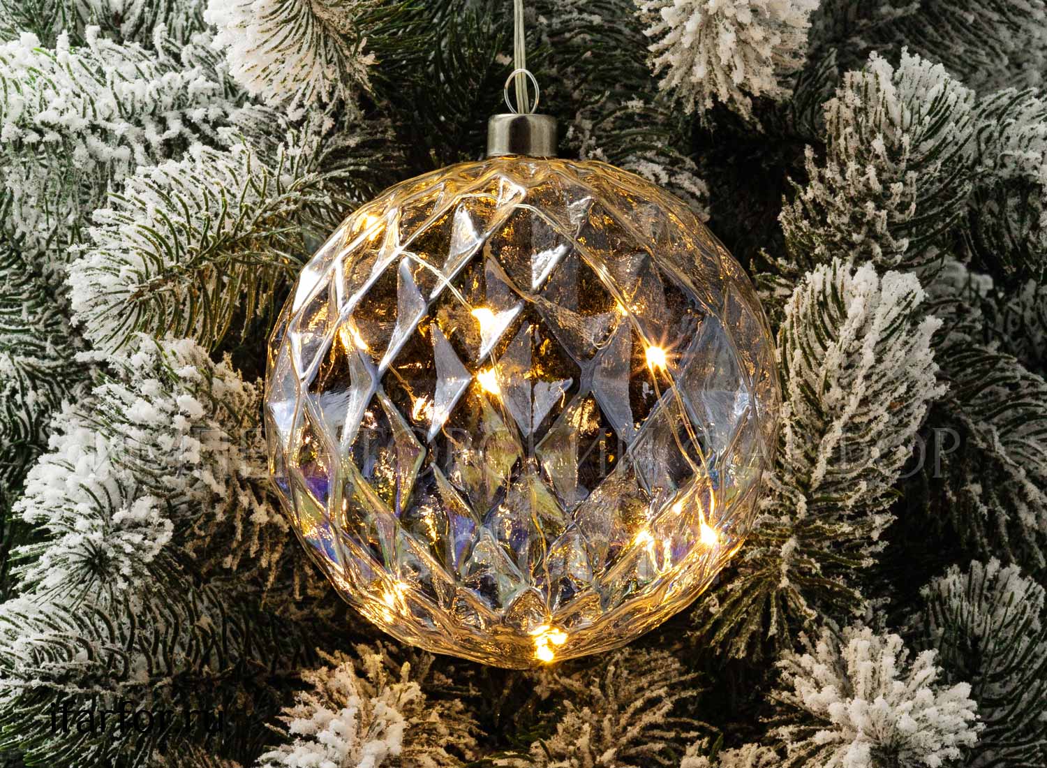 Елочная игрушка «Светящийся шар 10LED» Форма: Светящийся шар 10LED. Стекло. 120 x 140 мм.