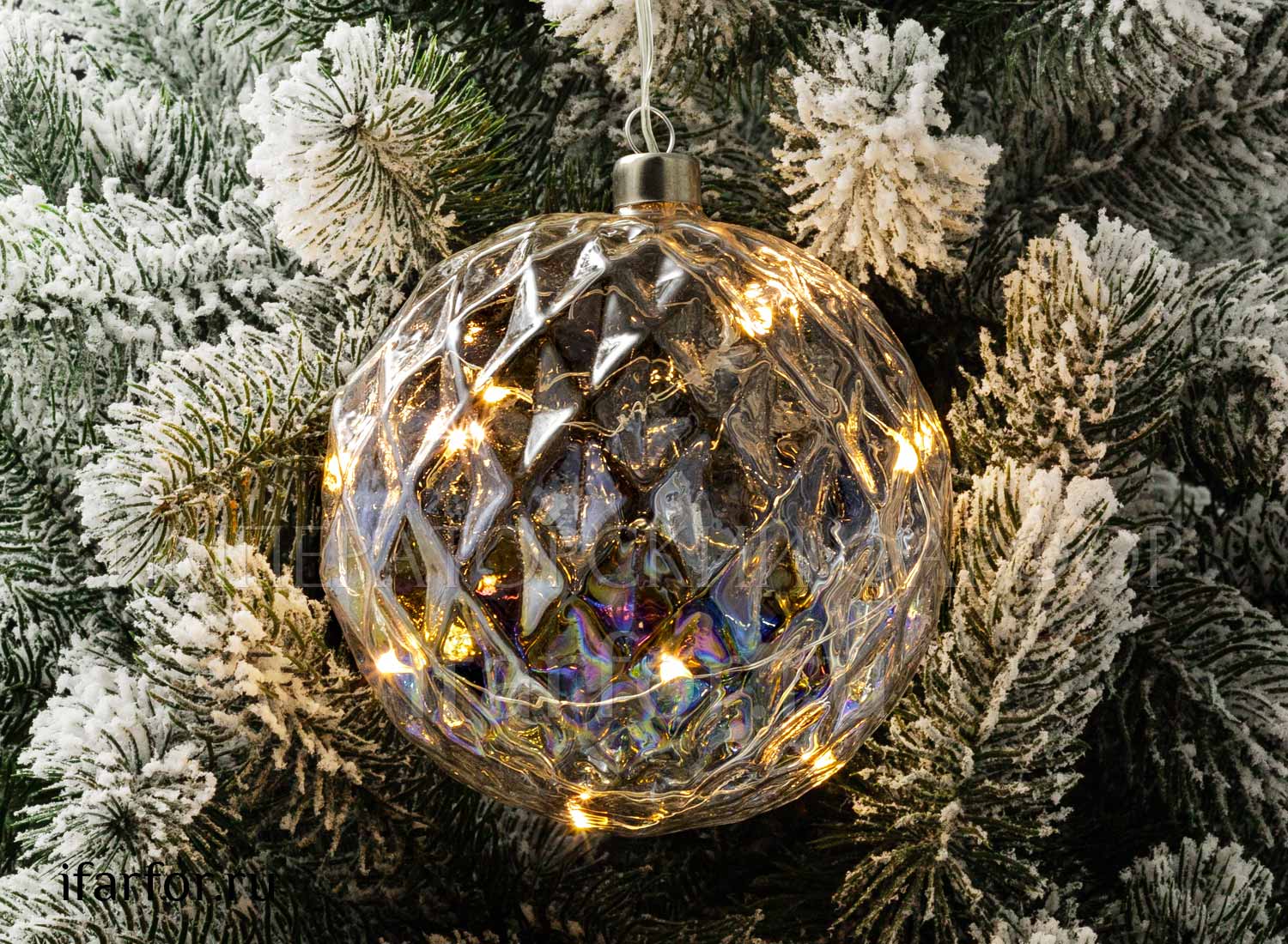 Елочная игрушка «Светящийся шар 10LED» Форма: Светящийся шар 10LED. Стекло. 120 x 140 мм.