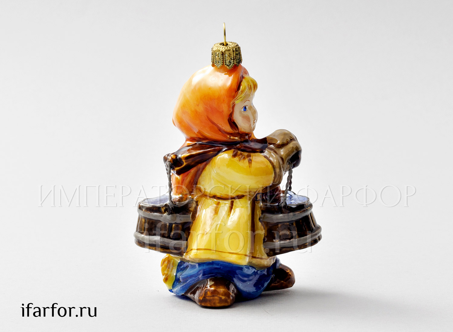 Елочная игрушка «Девочка с ведрами» Стекло. 58 x 103 мм.