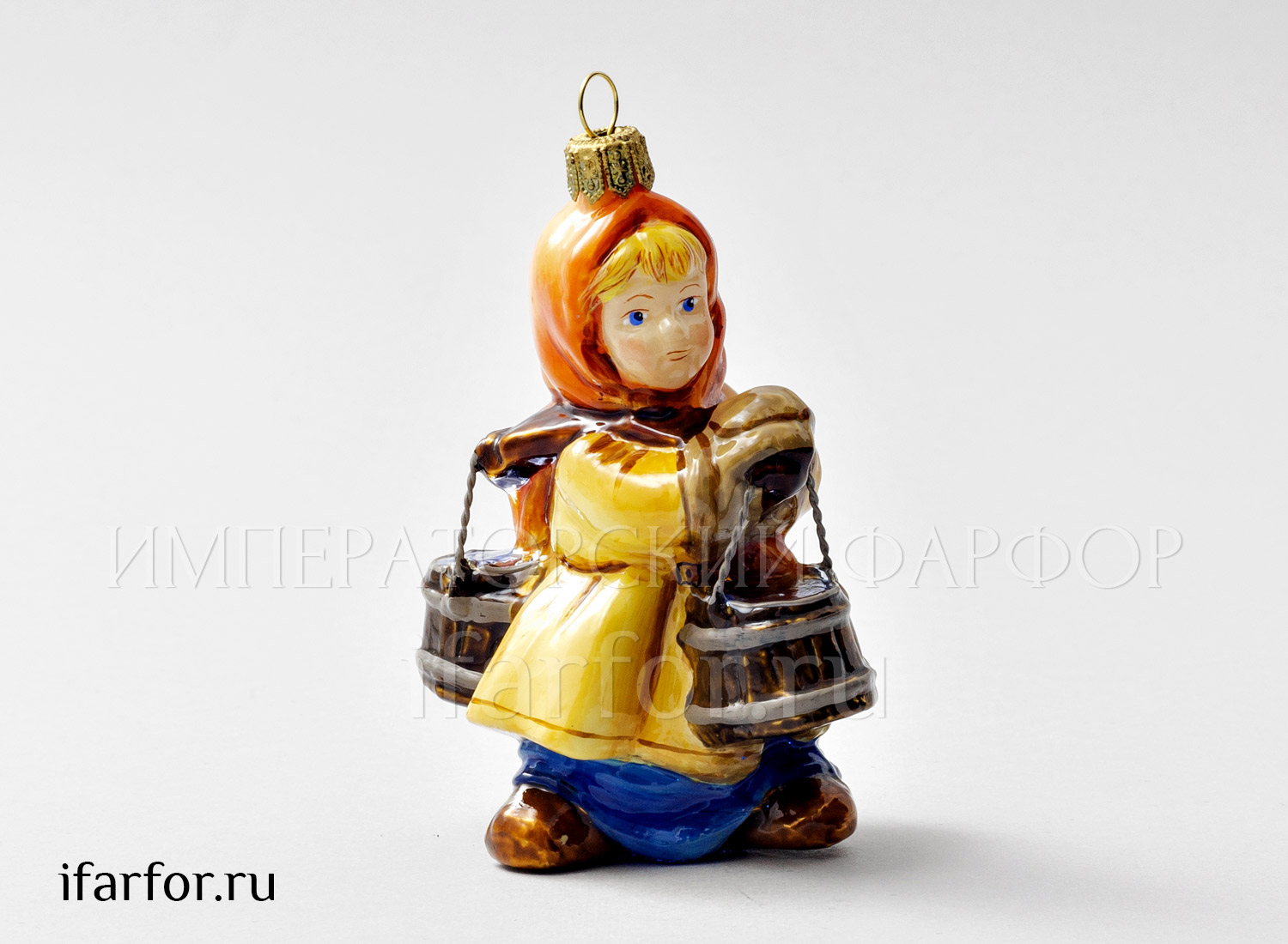 Елочная игрушка «Девочка с ведрами» Стекло. 58 x 103 мм.