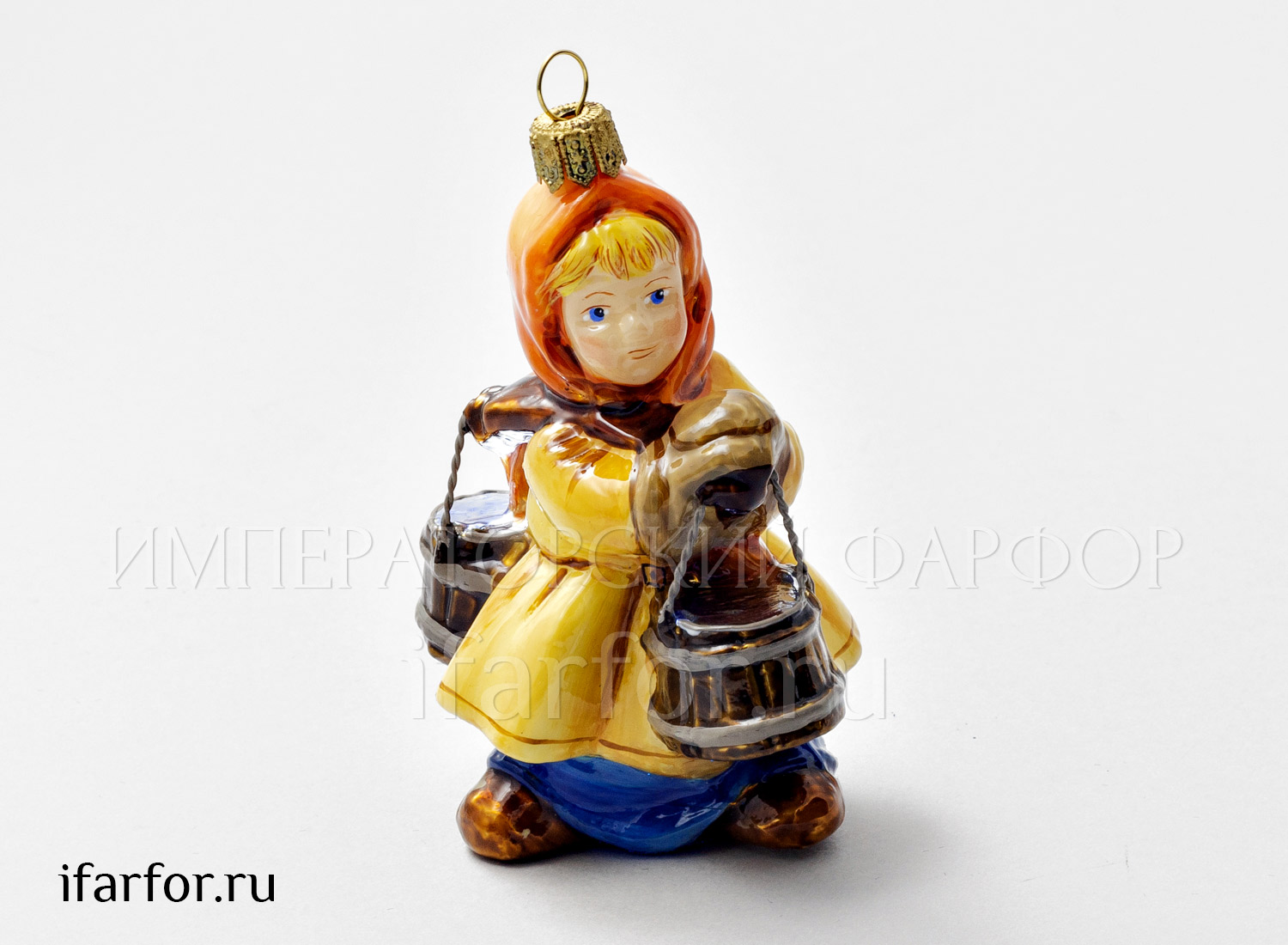Елочная игрушка «Девочка с ведрами» Стекло. 58 x 103 мм.