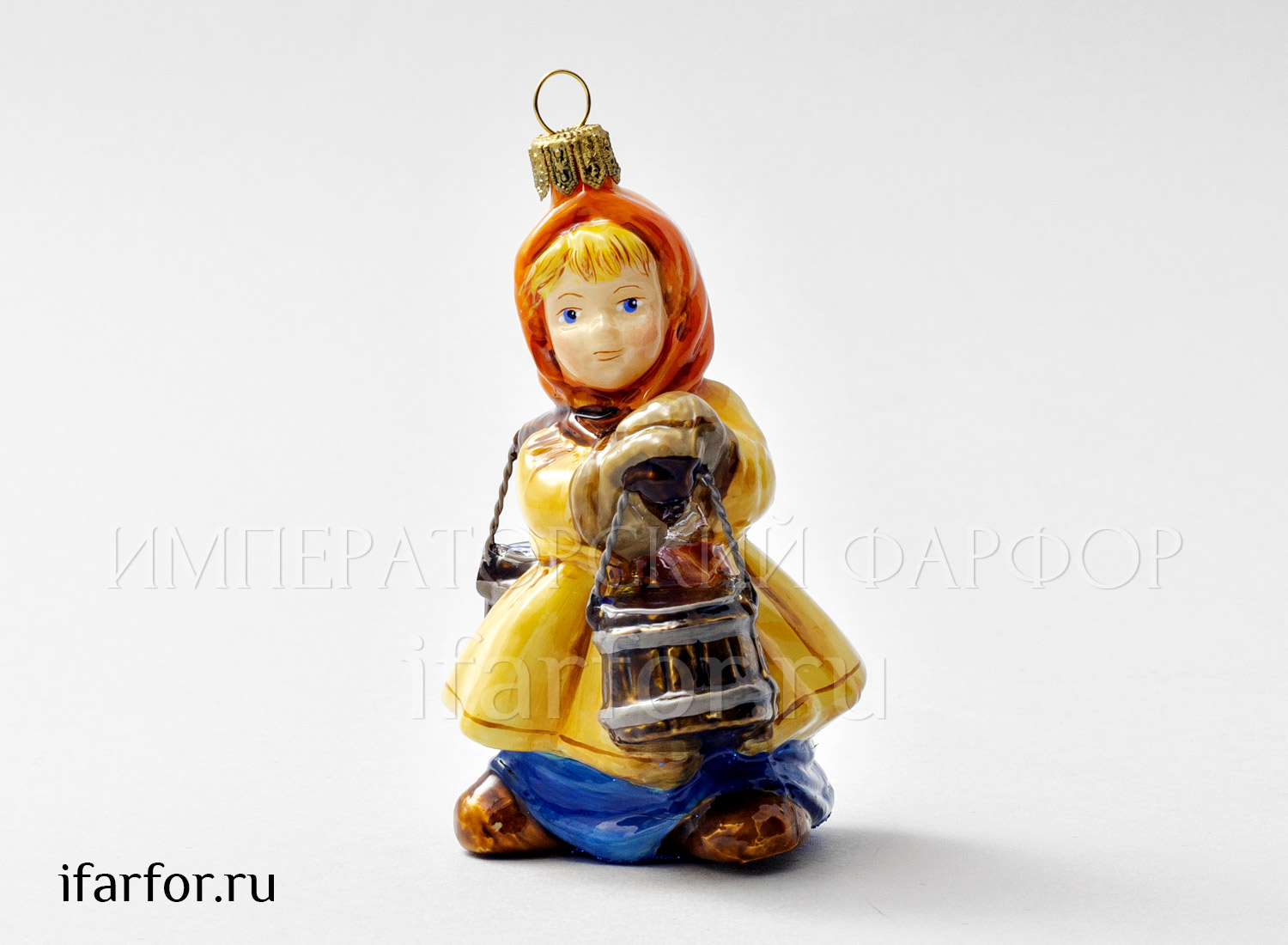 Елочная игрушка «Девочка с ведрами» Стекло. 58 x 103 мм.