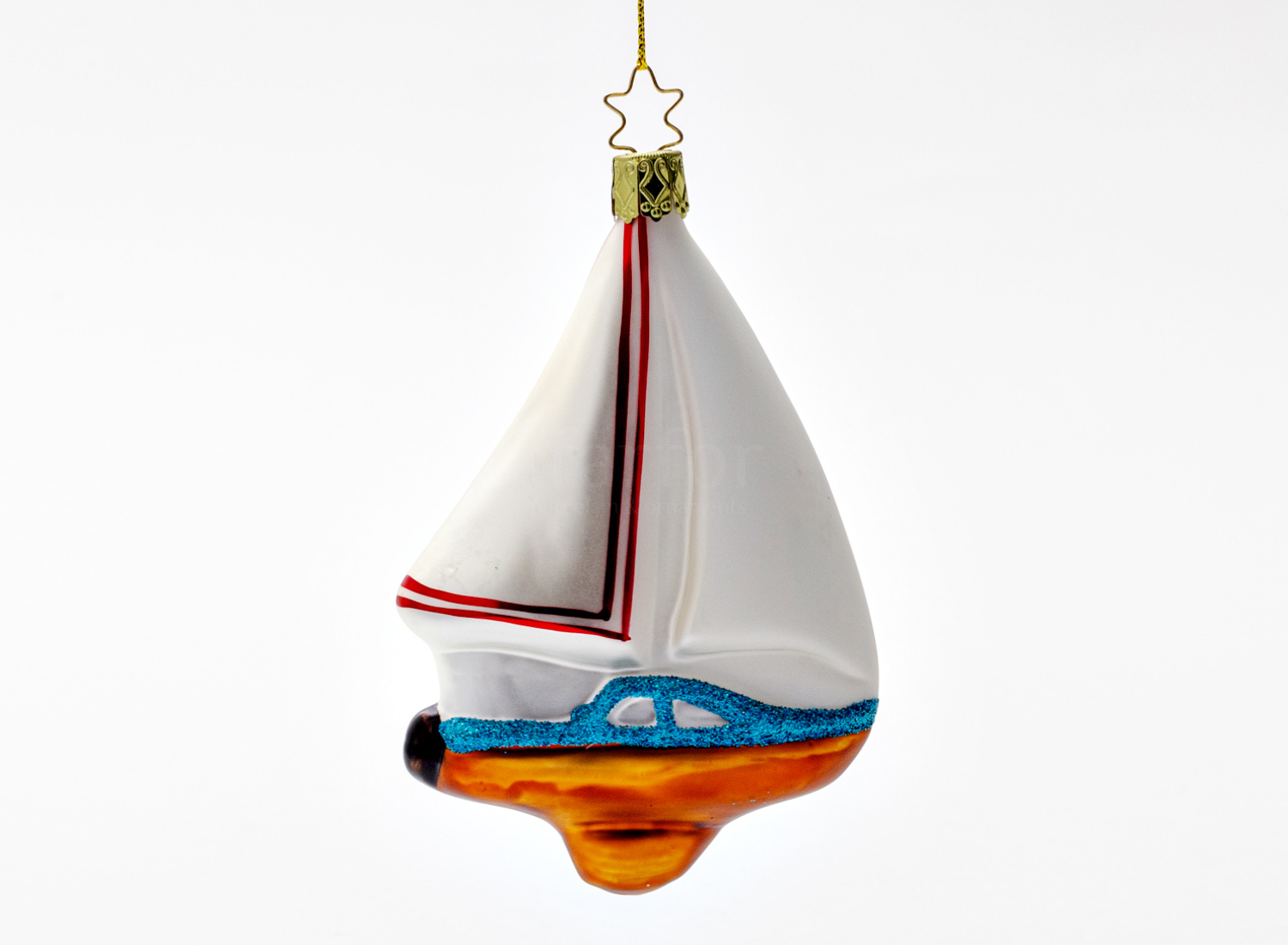 Елочная игрушка «Парусник» Стекло. 80 x 130 мм.