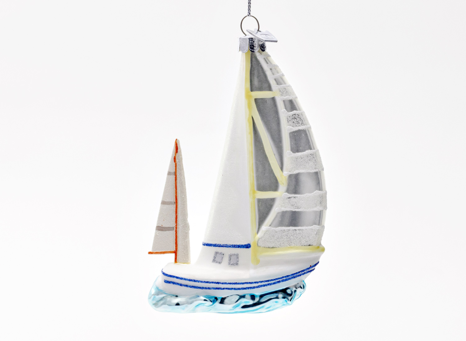 Елочная игрушка «Парусник» Стекло. 85 x 140 мм.