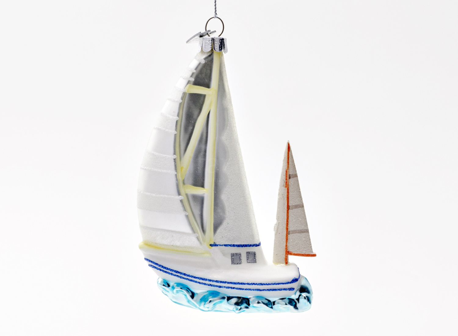 Елочная игрушка «Парусник» Стекло. 85 x 140 мм.