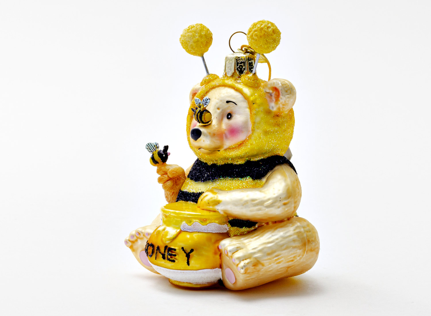 Елочная игрушка «Мишка в костюме пчелы» Стекло. 90 x 110 мм.