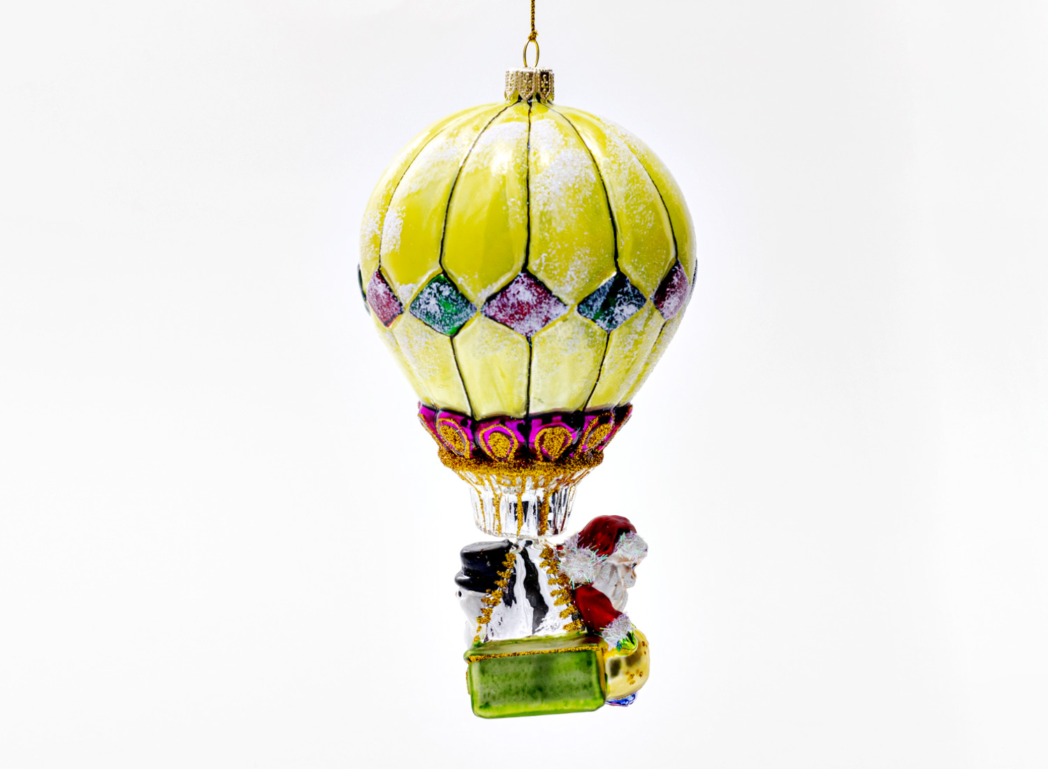 Елочная игрушка «Дед Мороз на воздушном шаре» Стекло. 105 x 105 x 195 мм.