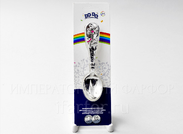 Spoon for child Teddy bear with pink enamel Tactile