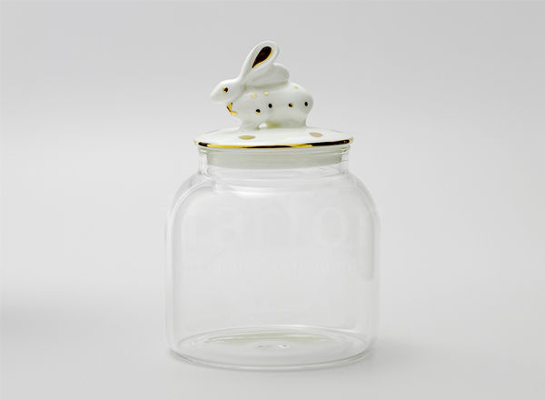 Jar for bulk products with porcelain lid Rabbit gold 
