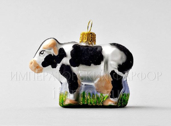 Елочная игрушка Коровка черно-пестрая