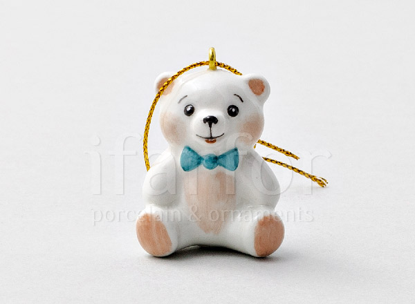 Елочная игрушка Мишка-малыш с бирюзовым бантом