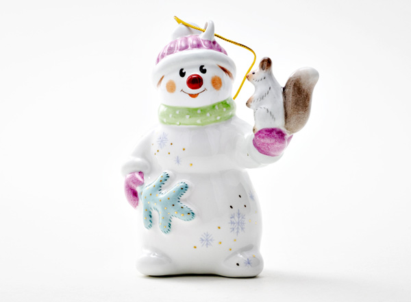 Елочная игрушка Снеговик с белкой