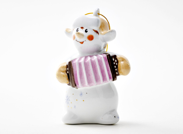 Елочная игрушка Снеговик с гармошкой