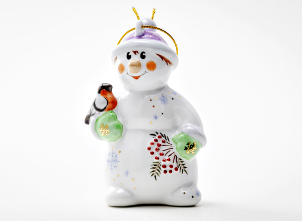 Елочная игрушка Снеговик с рябинкой