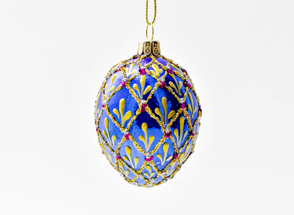 Елочная игрушка Яйцо Фаберже Сетка рубин синий