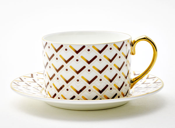 Чашка с блюдцем чайная Коричневый паттерн Бона