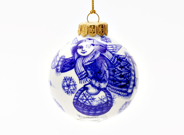 Christmas tree toy Christmas ball Gzhel Angel and hut