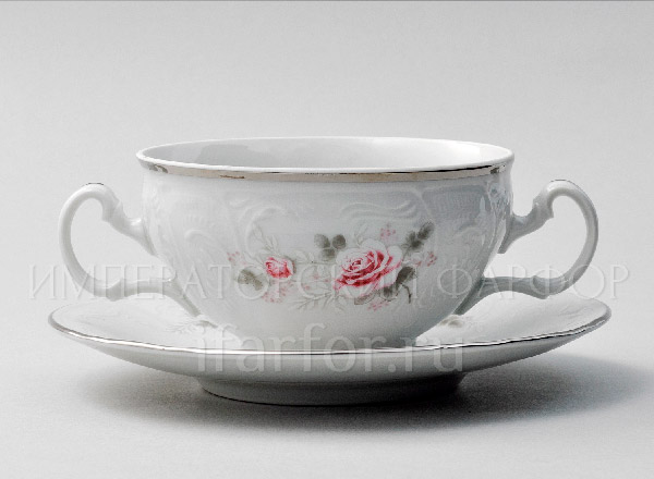 Чашка с блюдцем бульонная Бернадотт Серая роза платина Бернадотт
