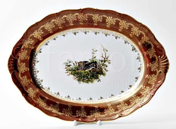 Блюдо овальное Охота Красная Корона