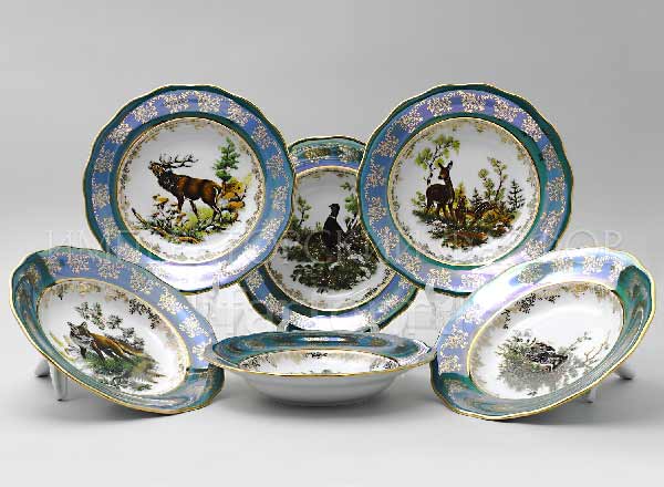 Набор тарелок глубоких Охота Зеленая 6/6 Корона