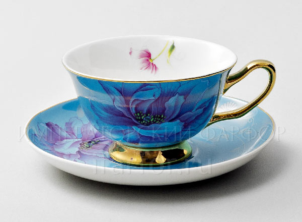 Чашка с блюдцем чайная Камелия Голубой Royal Classics