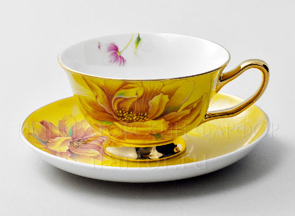 Чашка с блюдцем чайная Камелия Желтый Royal Classics