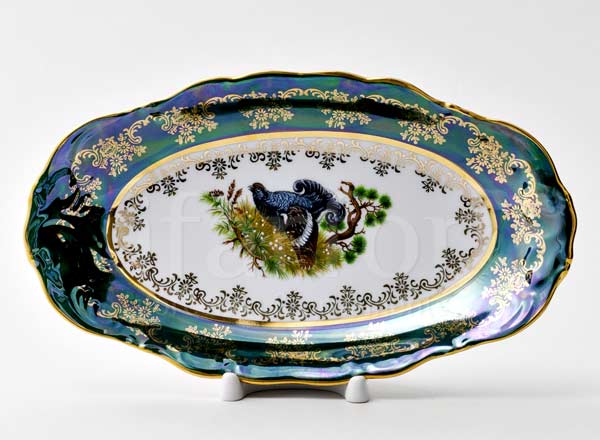Блюдо овальное Охота Зеленая Корона