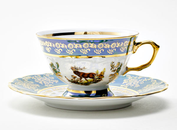 Чашка с блюдцем чайная Охота зеленая. Олень 3 Мария-Тереза