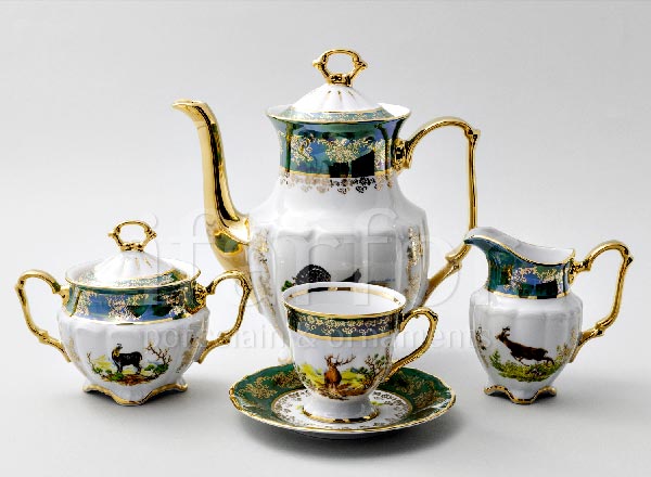 Сервиз кофейный Охота Зеленая 6/15 Мария-Тереза