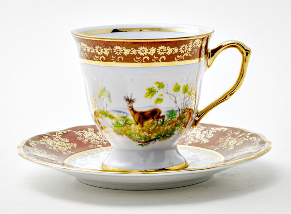 Чашка с блюдцем кофейная Охота Красная 2 Мария-Тереза