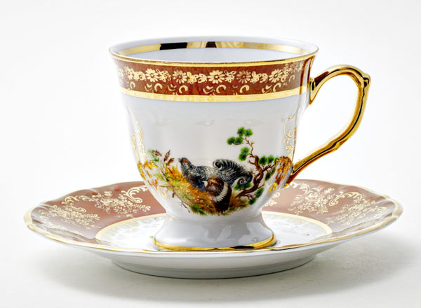 Чашка с блюдцем кофейная Охота Красная 3 Мария-Тереза