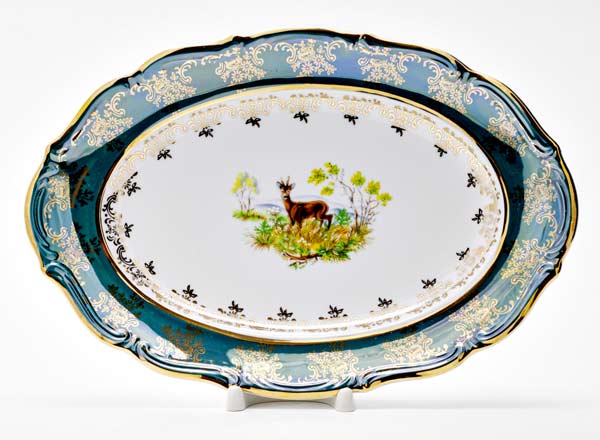 Блюдо овальное Охота зеленая. Косуля Мария-Тереза Овальное