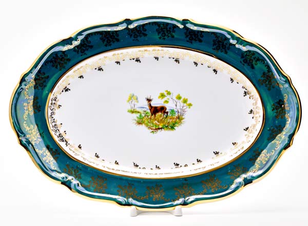 Блюдо овальное Охота зеленая. Косуля Мария-Тереза Овальное