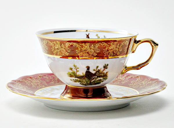 Чашка с блюдцем чайная Охота Красная 4 Мария-Тереза