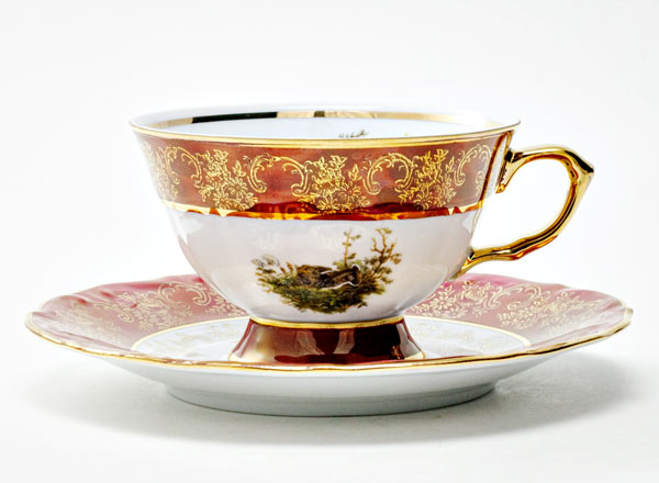 Чашка с блюдцем чайная Охота Красная 6 Мария-Тереза