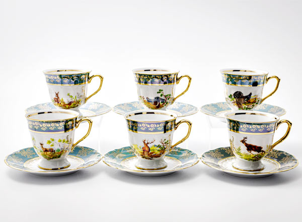 Набор чашек с блюдцами кофейный Охота Зеленая 6/12 Мария-Тереза