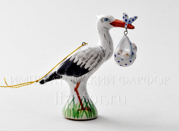 Елочная игрушка Аист с младенцем