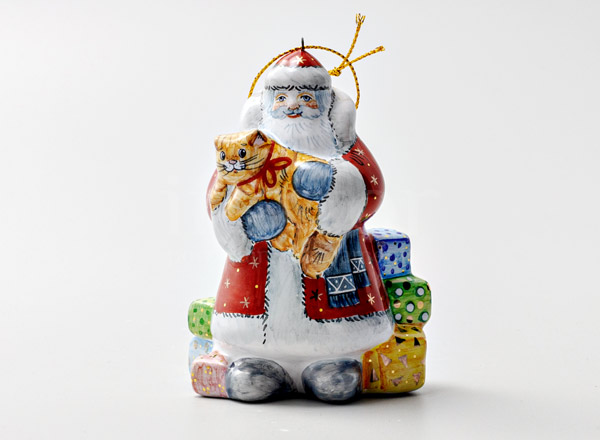 Елочная игрушка Дед Мороз с киской