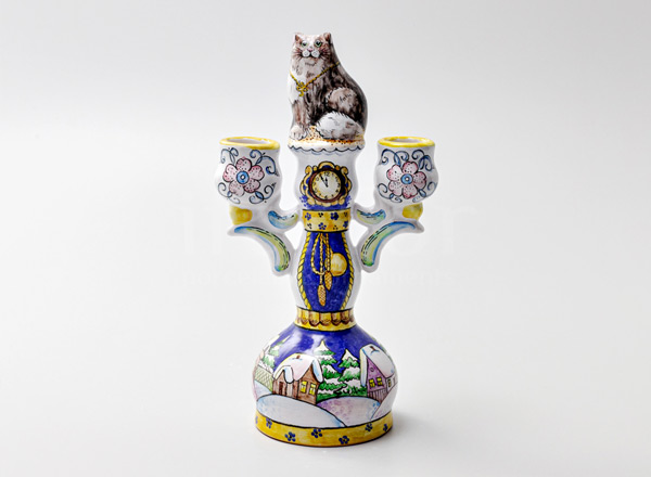 Candlestick 2-branched Candlestick with a cat 