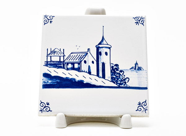 Изразец Голландский. Деревушка с башней