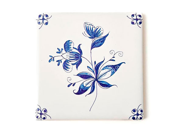 Изразец Голландский. Цветок с бабочкой 3