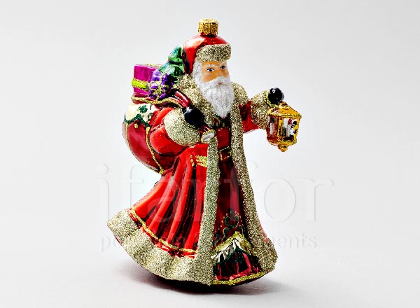 Елочная игрушка в подарочной коробке Дед Мороз с фонарем