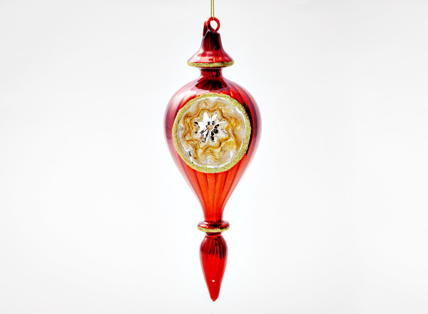 Елочная игрушка Веретено-рефлектор красное 1