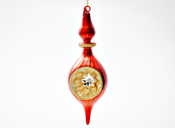 Елочная игрушка Веретено-рефлектор красное 2
