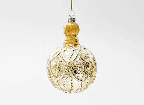 Елочная игрушка Шар Растительный рельеф серебристо-золотой