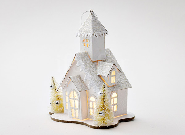 Новогоднее украшение Заснеженный светящийся домик 1 LED