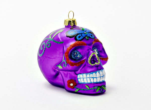 Елочная игрушка Череп сиреневый