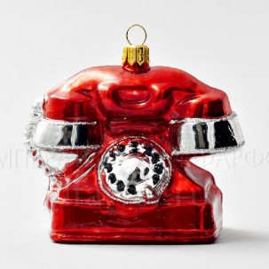 Елочная игрушка Ретро Техника. Телефон красный 88 x 78 мм.