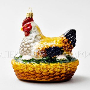 Елочная игрушка Курочка в гнезде 100 x 105 мм.